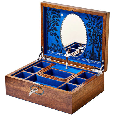 Wolf Ballet Musical Jewellery Box - Swan Lake Walnut Wood