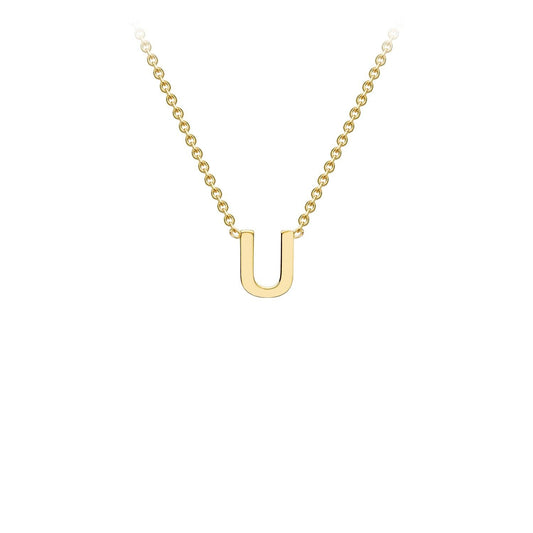 9K Yellow Gold 'U' Initial Adjustable Letter Necklace 38/43cm