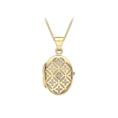9K Gold Oval Lattice Locket Pendant