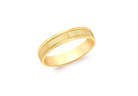 9K Yellow Gold Ribbed Centre Band Ring