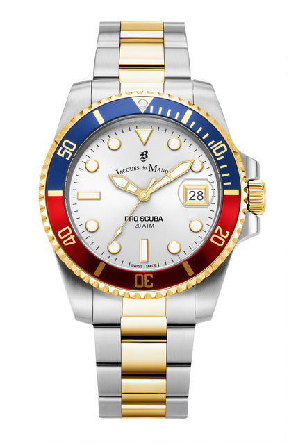 JDM Swiss-Made Pro Scuba 43 Two Tone Red/Blue Bezel Watch