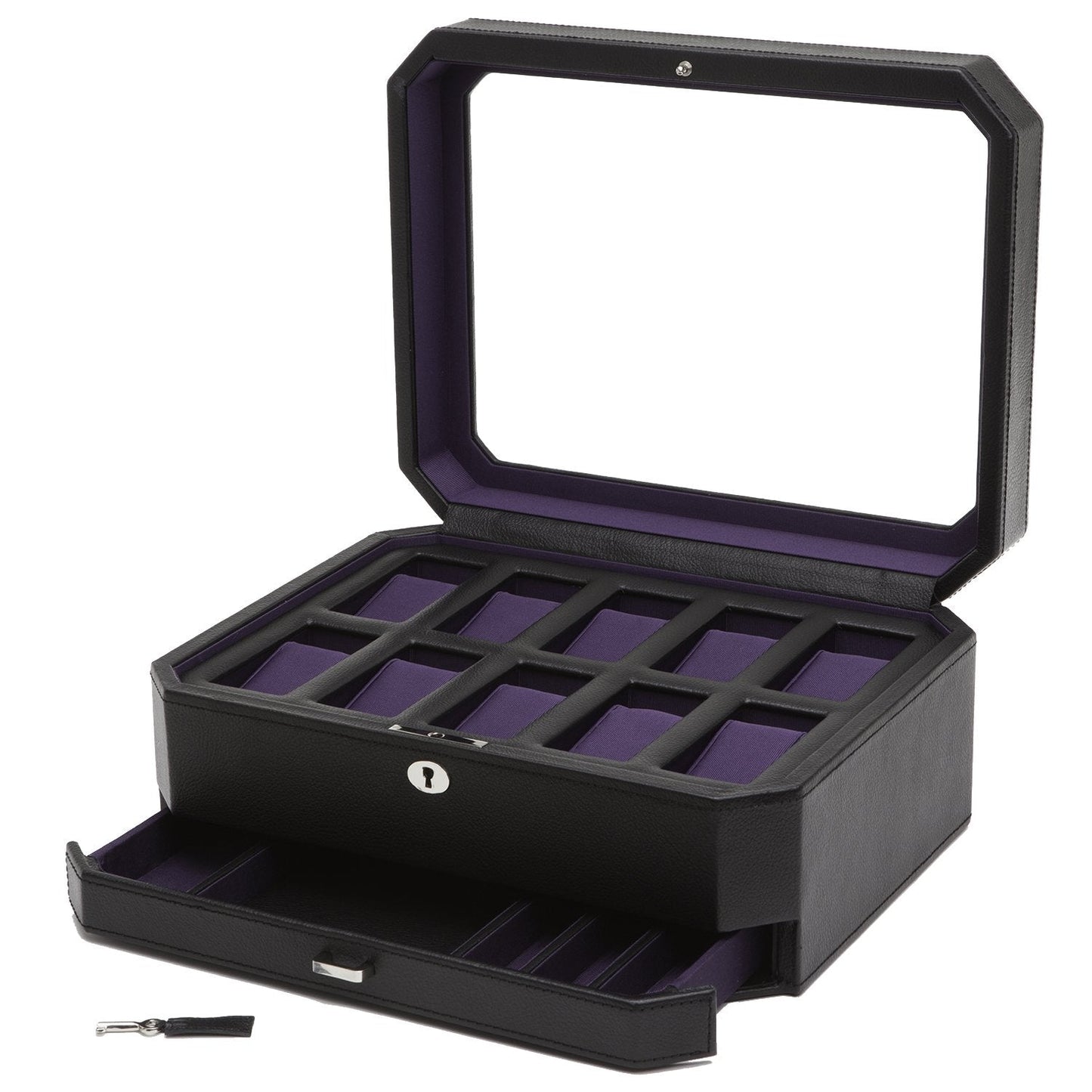 Wolf Windsor 10P Watch Box with Drawer Black/Purple