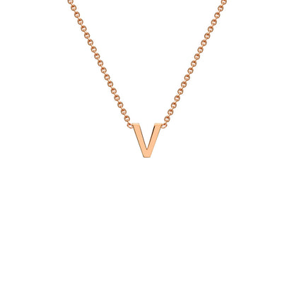 9K Rose Gold 'V' Initial Adjustable Letter Necklace 38/43cm