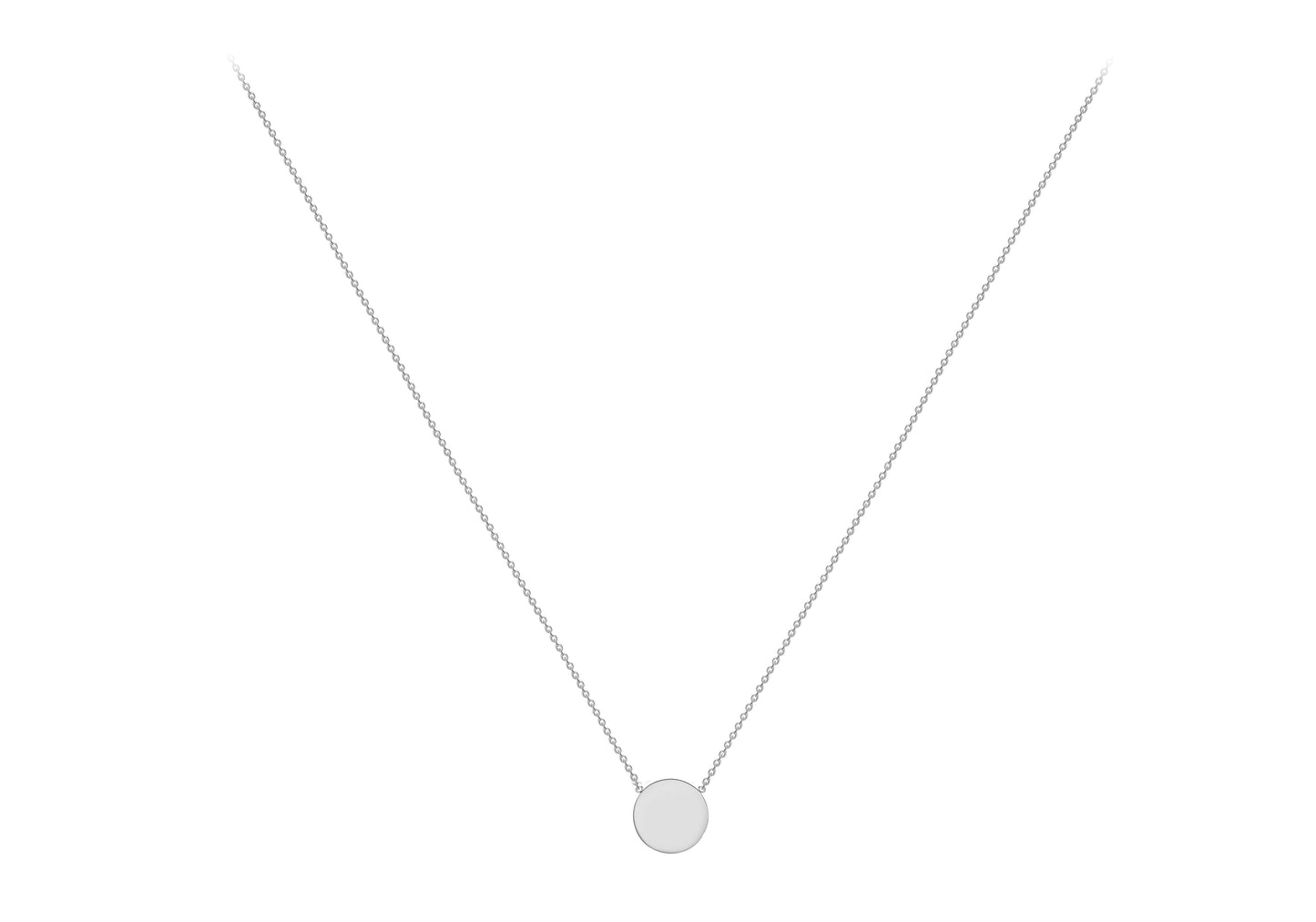 9K White Gold 10mm Disc Adjustable Necklace 41cm-43cm
