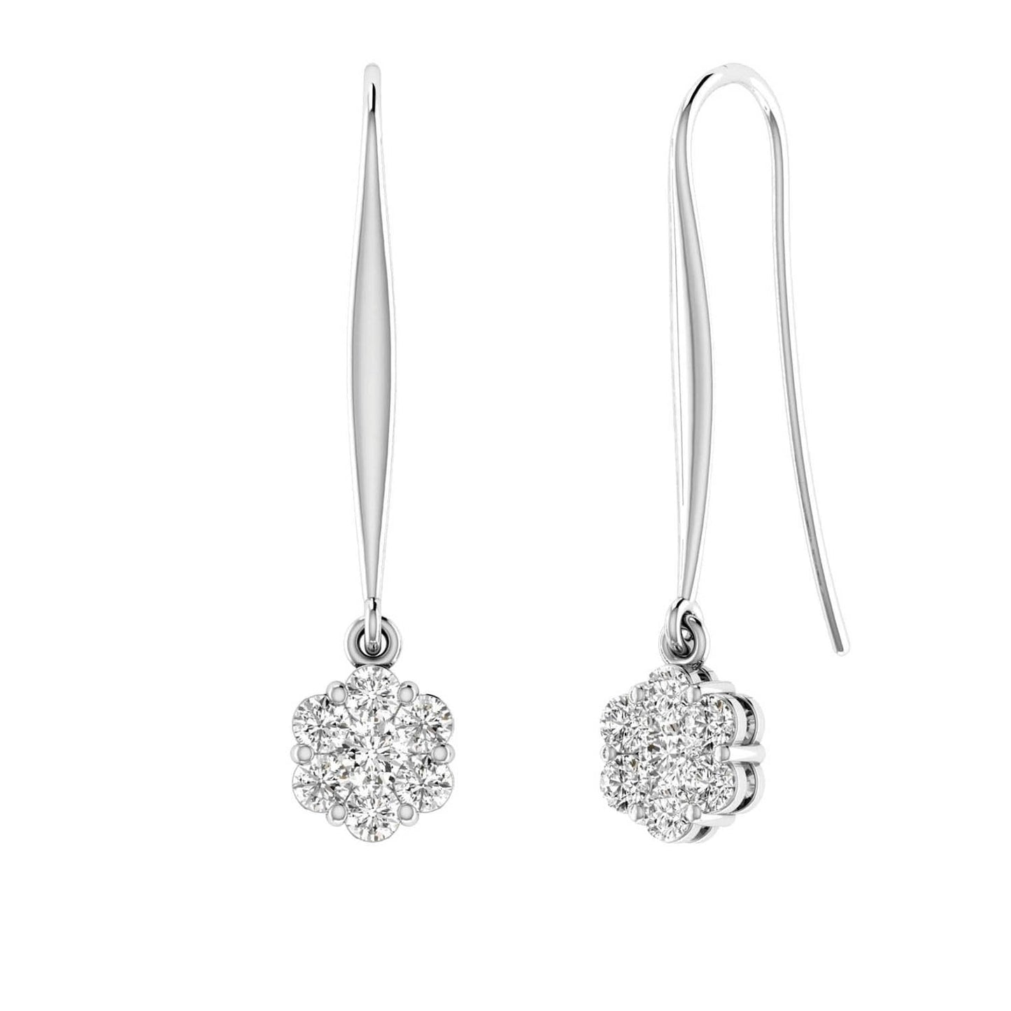 Cluster Hook Diamond Earrings with 1.00ct Diamonds in 9K White Gold - 9WSH100GH