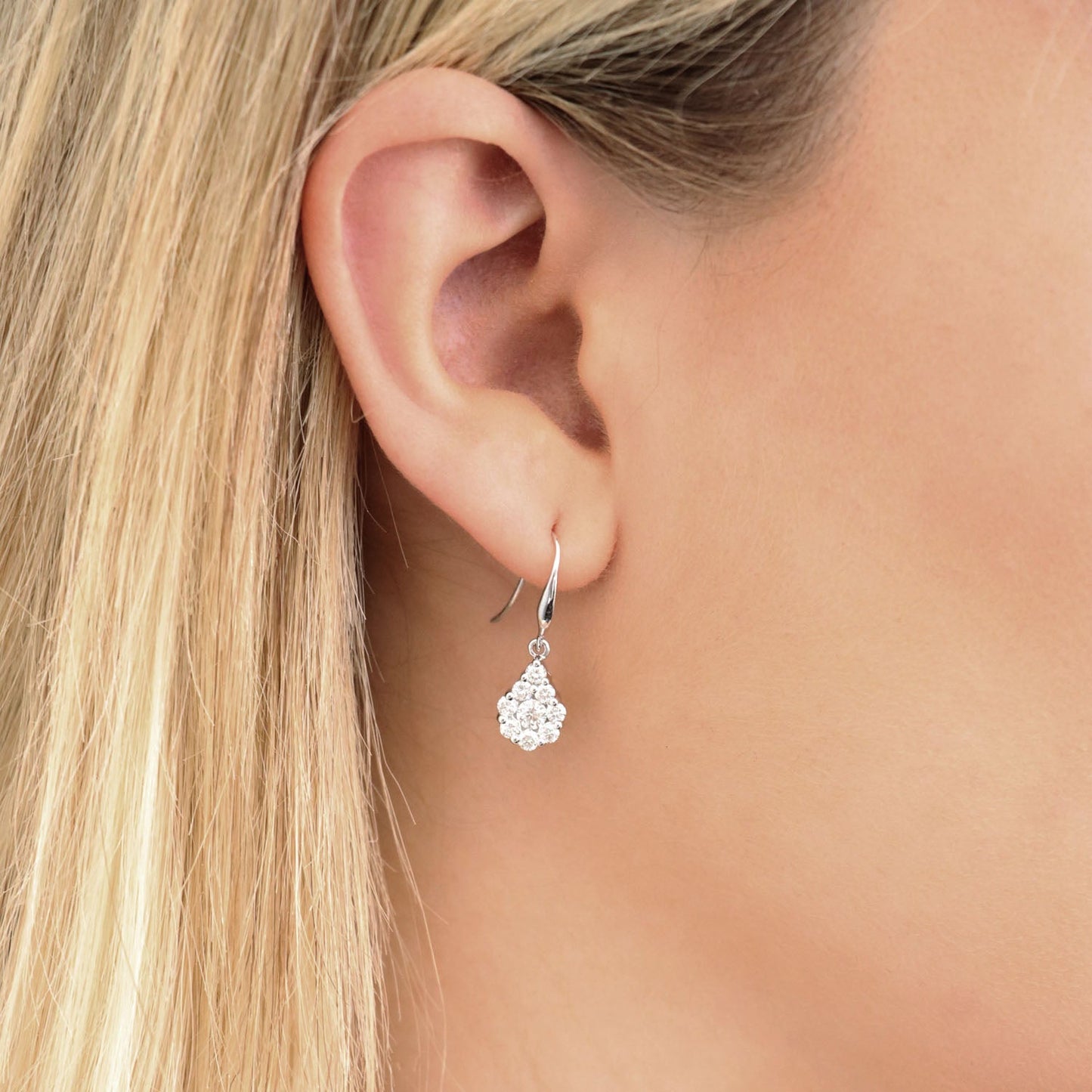 Tear Drop Hook Diamond Earrings with 1.00ct Diamonds in 9K White Gold - 9WTDSH100GH