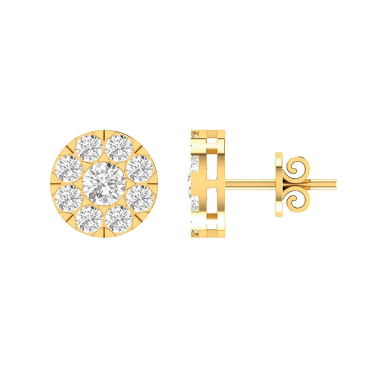 Cluster Diamond Stud Earrings with 0.50ct Diamonds in 9K Yellow Gold - 9YECLUS50GH