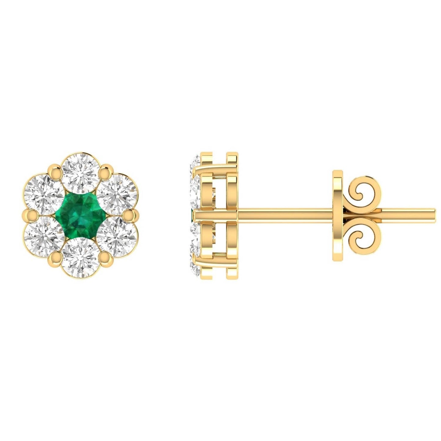 Emerald Diamond Stud Earrings with 0.19ct Diamonds in 9K Yellow Gold - 9YRE25GHE