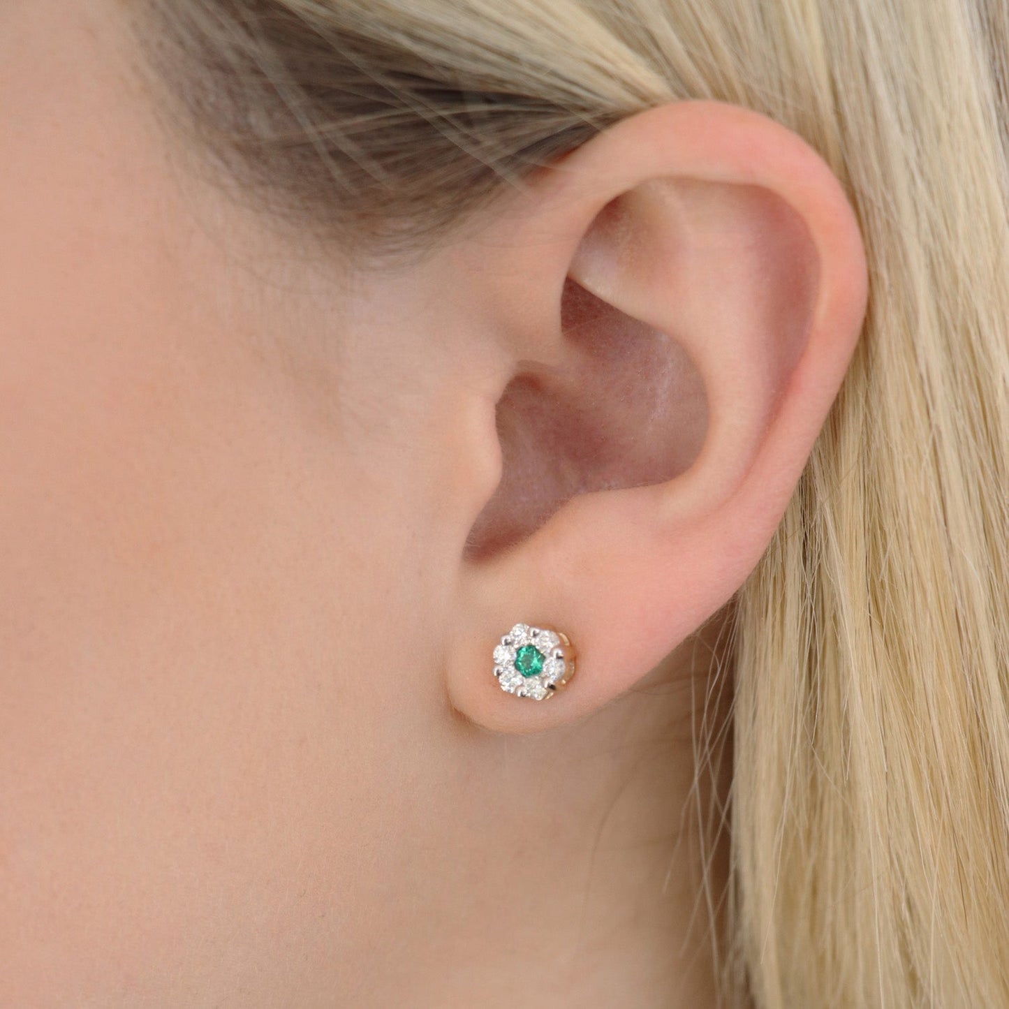 Emerald Diamond Stud Earrings with 0.37ct Diamonds in 9K Yellow Gold - 9YRE50GHE