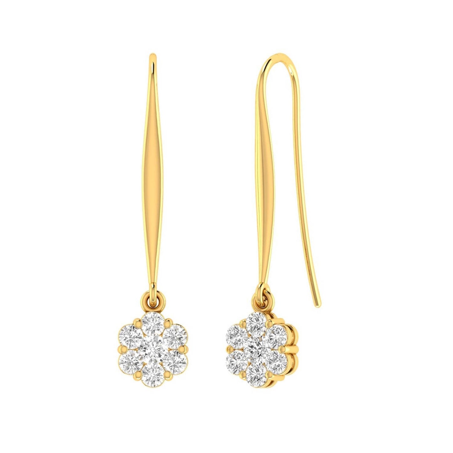 Cluster Hook Diamond Earrings with 1.00ct Diamonds in 9K Yellow Gold - 9YSH100GH