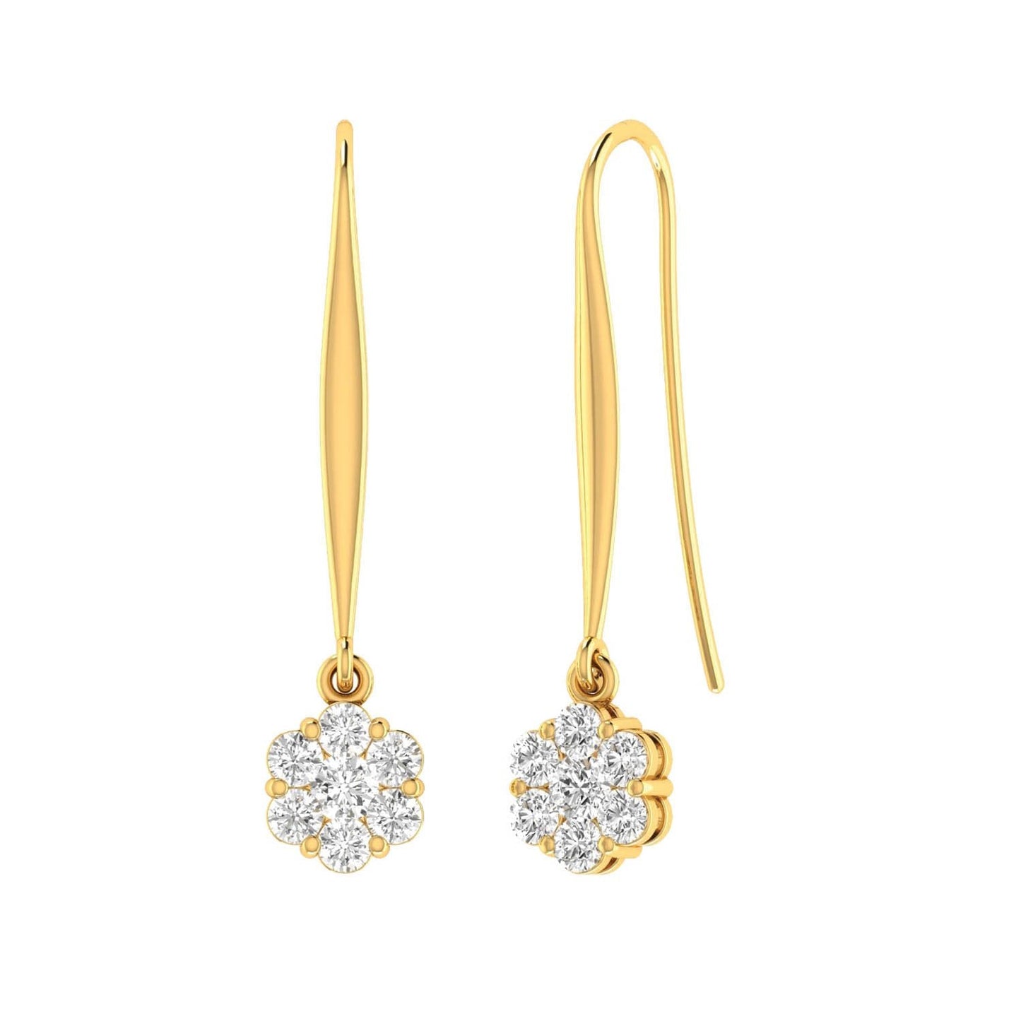 Cluster Hook Diamond Earrings with 0.33ct Diamonds in 9K Yellow Gold - 9YSH33GH