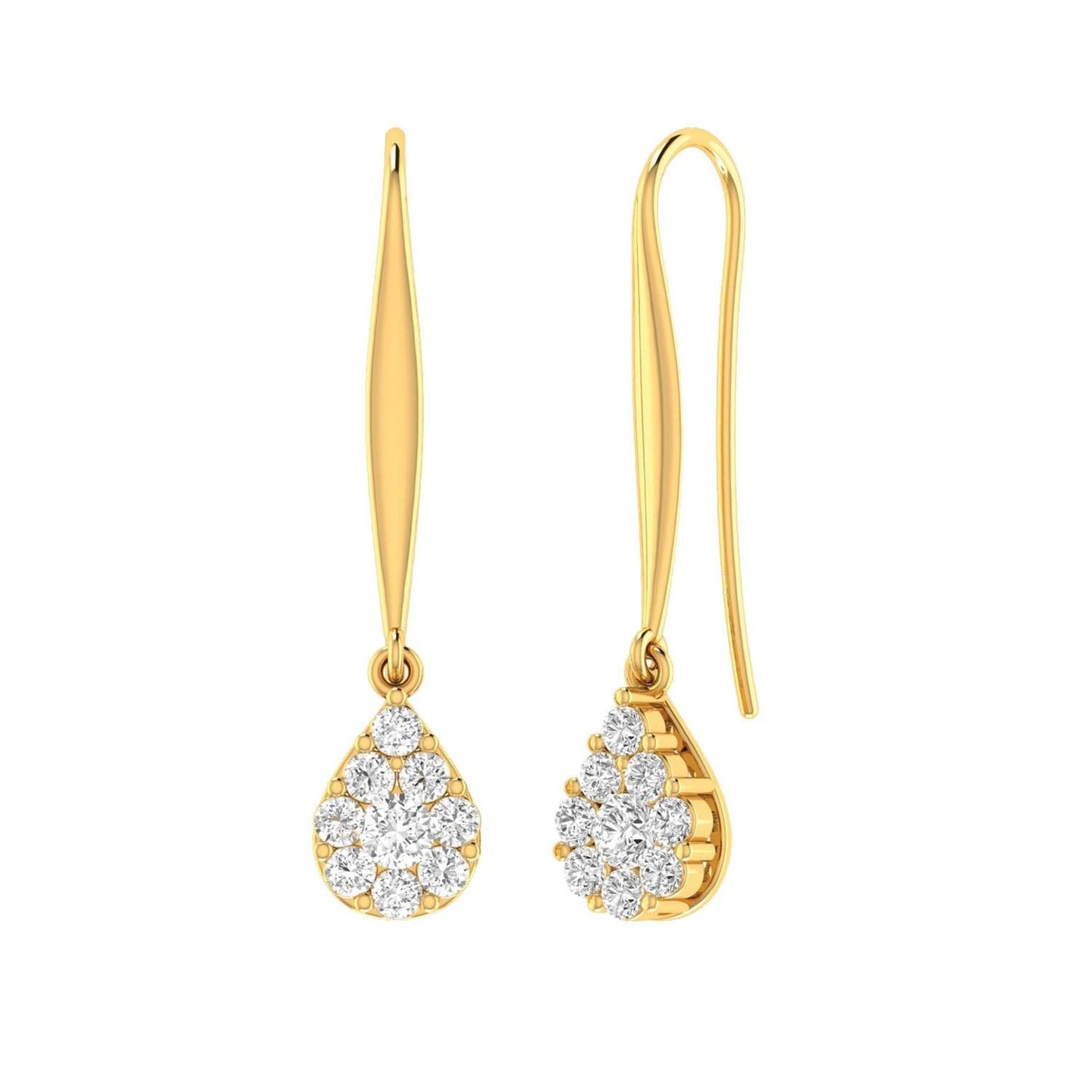Tear Drop Hook Diamond Earrings with 1.00ct Diamonds in 9K Yellow Gold - 9YTDSH100GH