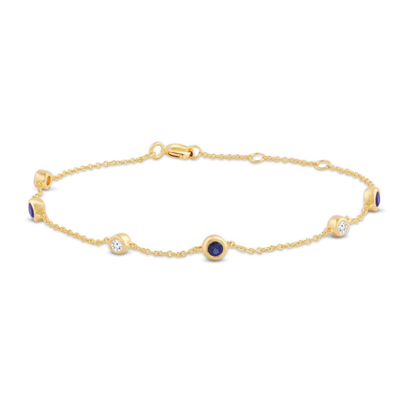 Diamond and Sapphire Bracelet with 0.10ct Diamonds in 9K Yellow Gold