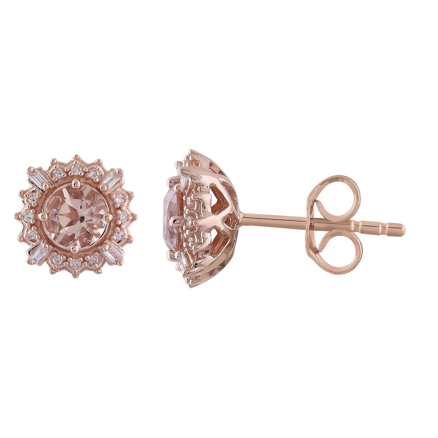 Morganites Stud Earrings with 0.10ct Diamonds in 9K Rose Gold