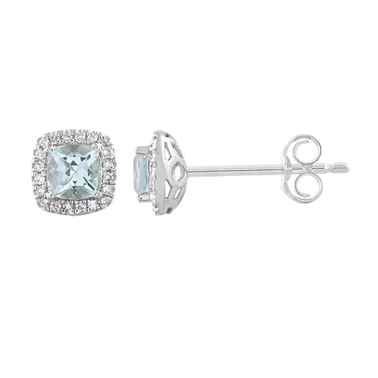 Aquamarine Earrings with 0.09ct Diamonds in 9K White Gold