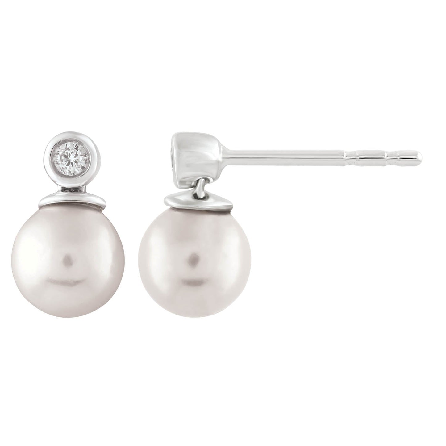 Diamond Pearl Earrings with 0.04ct Diamonds in 9K White Gold - E-16543-004-W