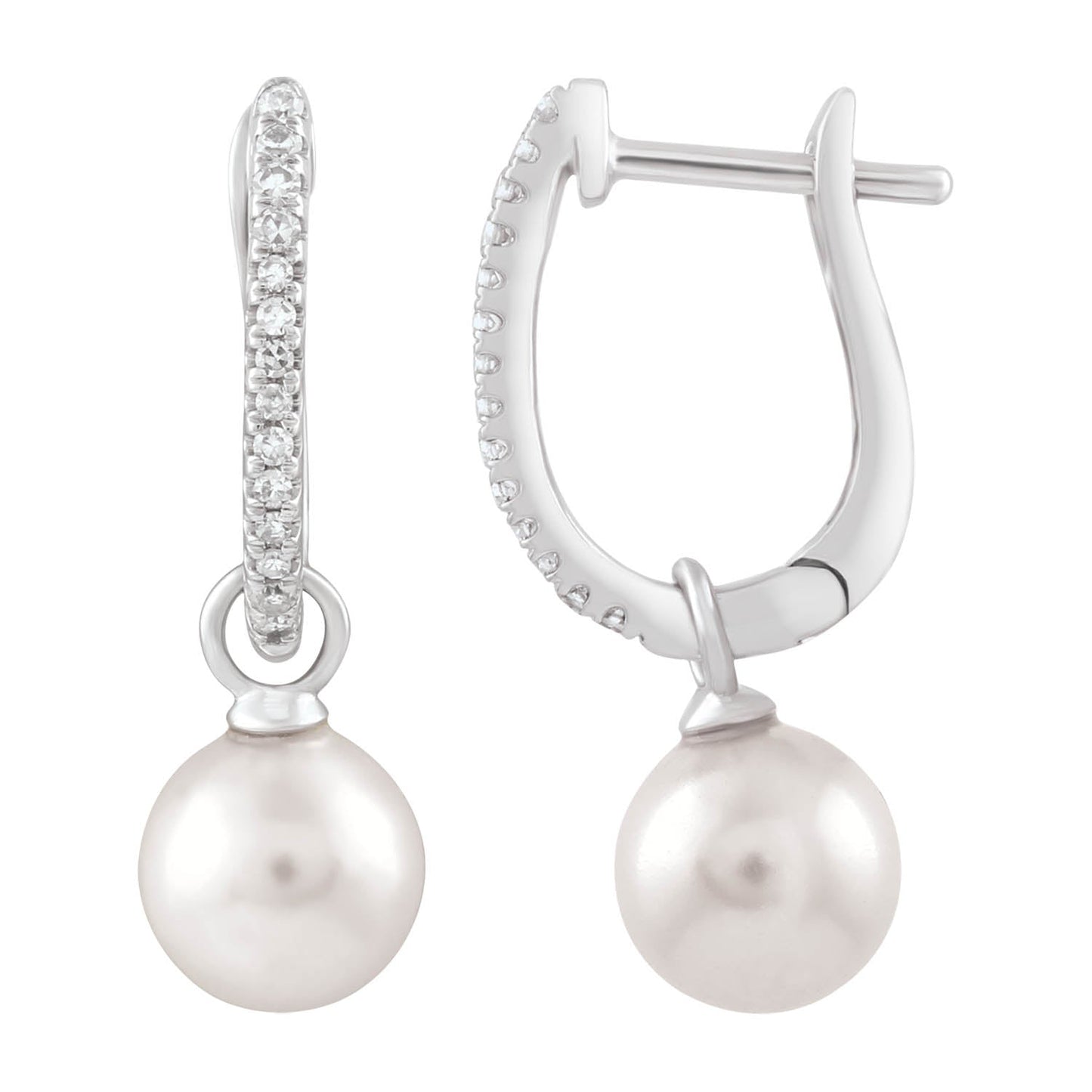 Diamond Pearl Earrings with 0.08ct Diamonds in 9K White Gold - E-16544-008-W