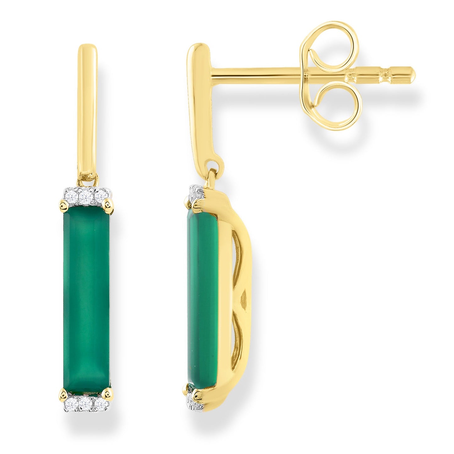Diamond and Green Onyx Drop Earrings with 0.05ct Diamonds in 9K Yellow Gold