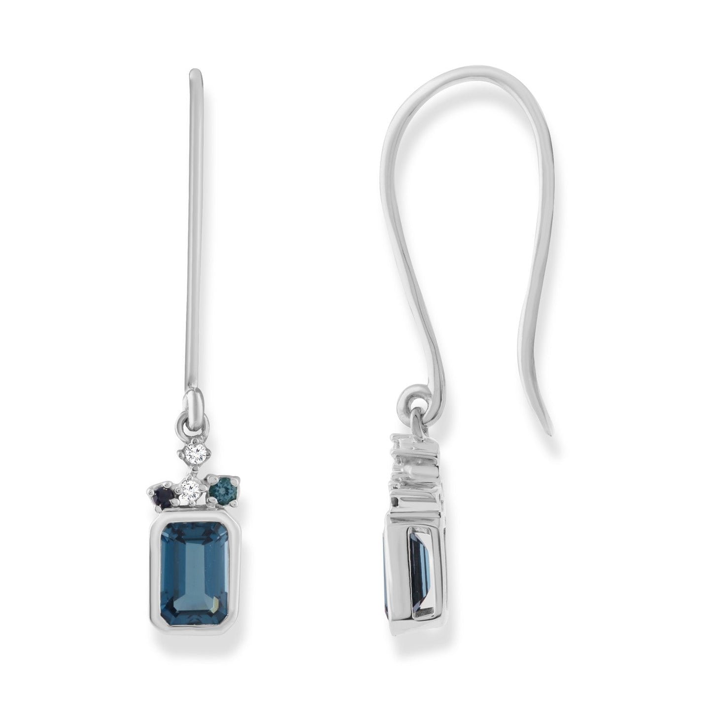 Diamond and Blue Topaz Hook Earrings with 0.05ct Diamonds in 9K White Gold