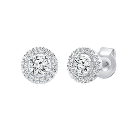 Halo Stud Earrings with 0.50ct Diamonds in 9K White Gold - EF-5121-W