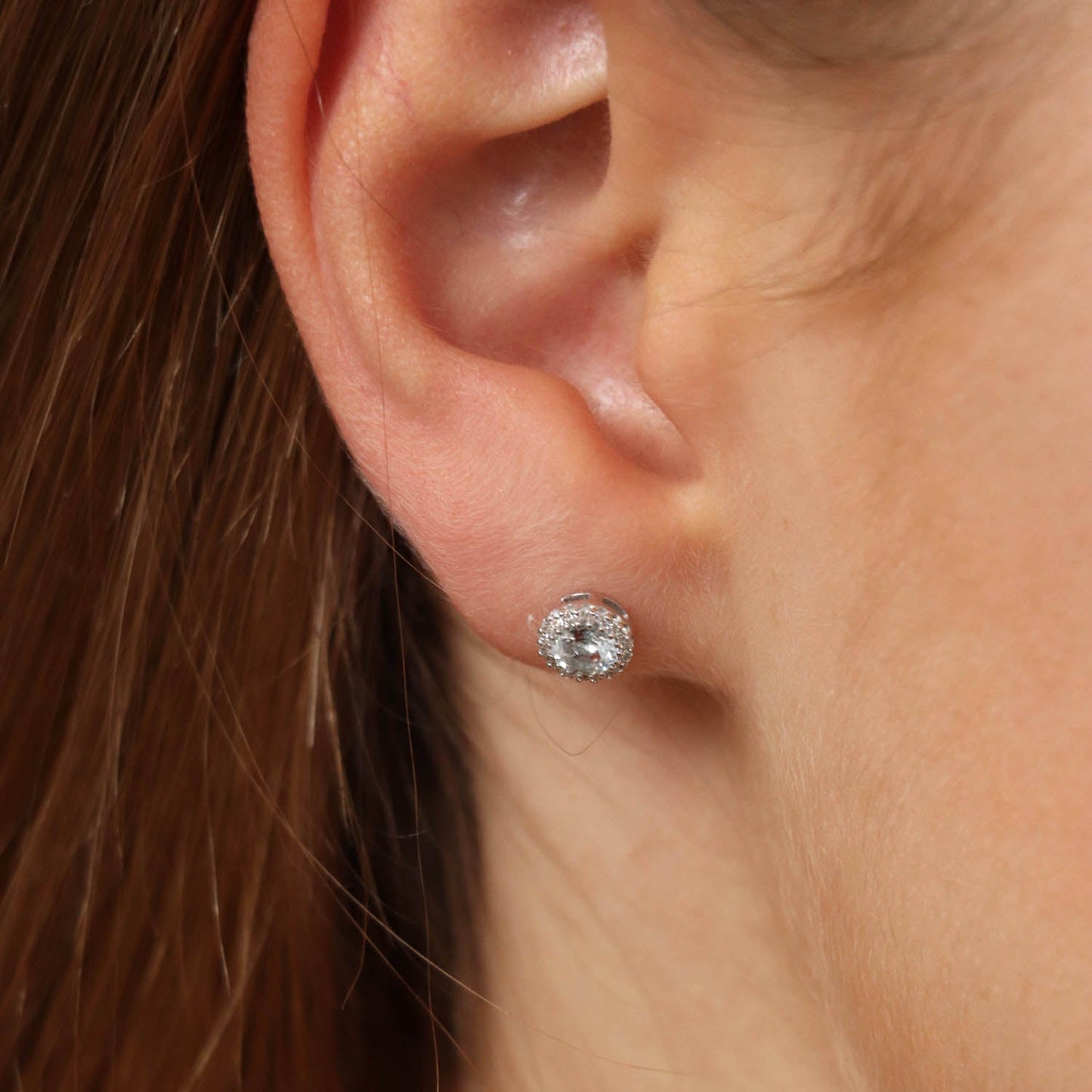 Aquamarine Stud Earrings with 0.05ct Diamond in 9K White Gold