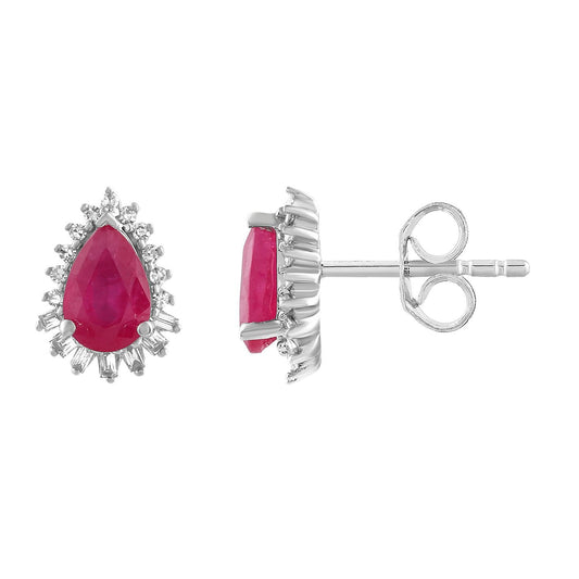 Ruby Earrings with 0.12ct Diamonds in 9K White Gold
