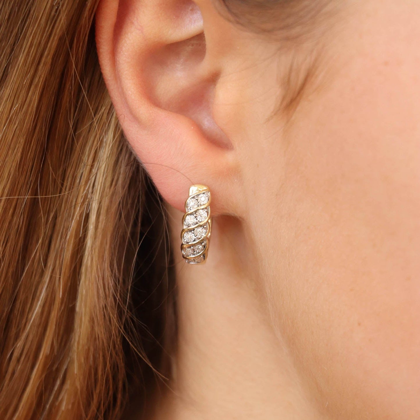 Huggie Earrings with 0.15ct Diamond in 9K Yellow Gold