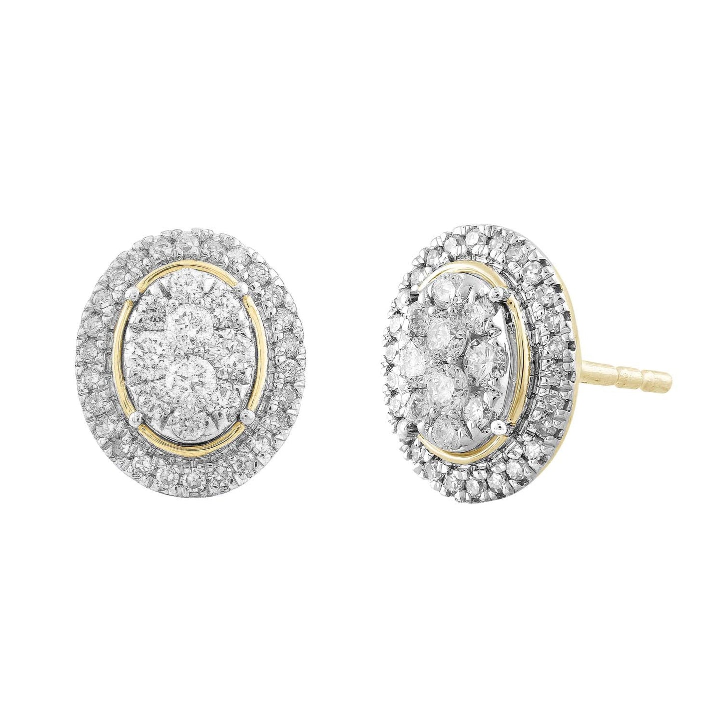 Oval Cluster Earrings with 0.50ct Diamond in 9K Yellow Gold