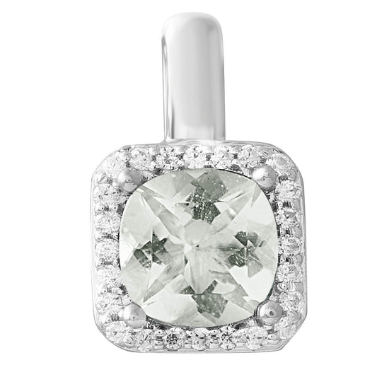 Green Amethyst Pendant with 0.08ct Diamonds in 9K White Gold