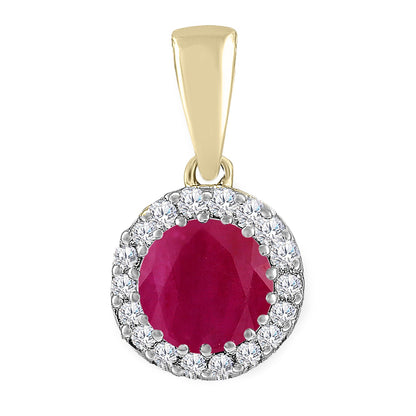 Ruby Pendant with 0.03ct Diamonds in 9K Yellow Gold