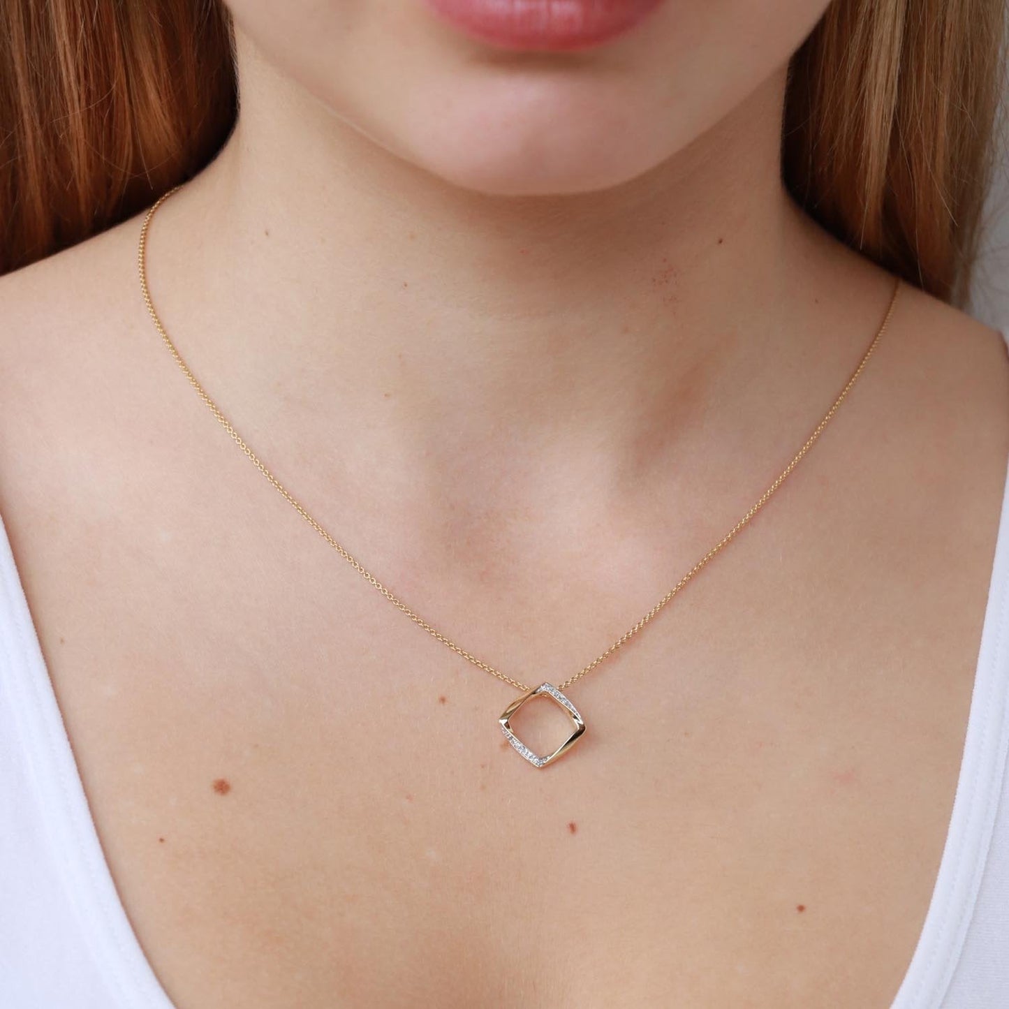 Open Square Pendant with 0.04ct Diamond in 9K Yellow Gold
