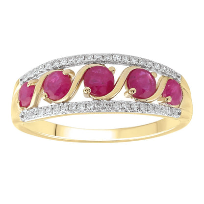Ruby Ring with 0.15ct Diamonds in 9K Yellow Gold