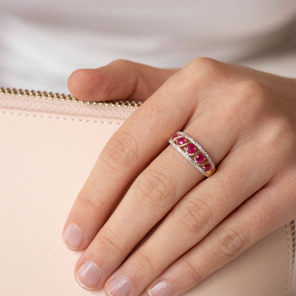 Ruby Ring with 0.15ct Diamonds in 9K Yellow Gold