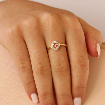 Ruby Ring with 0.07ct Diamond in 9K Yellow Gold