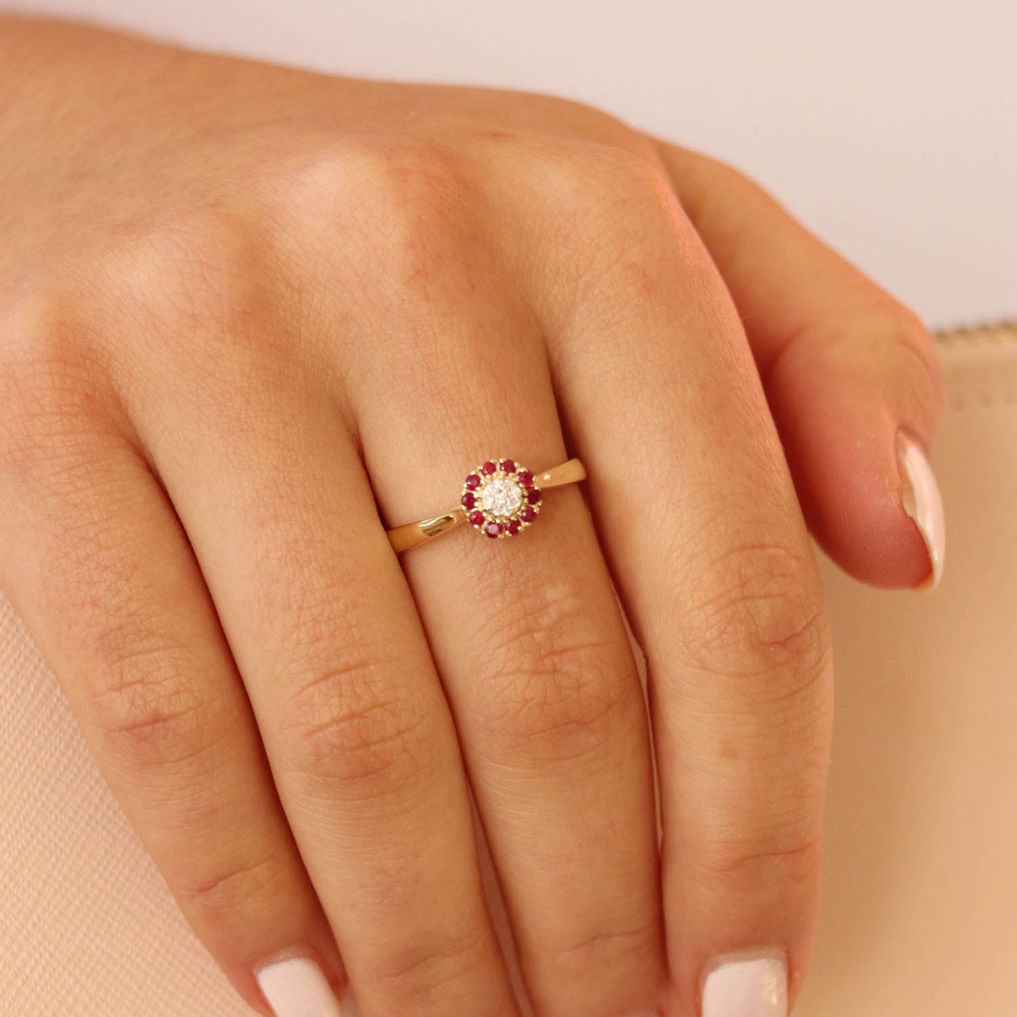 Ruby Ring with 0.05ct Diamond 9K Yellow Gold