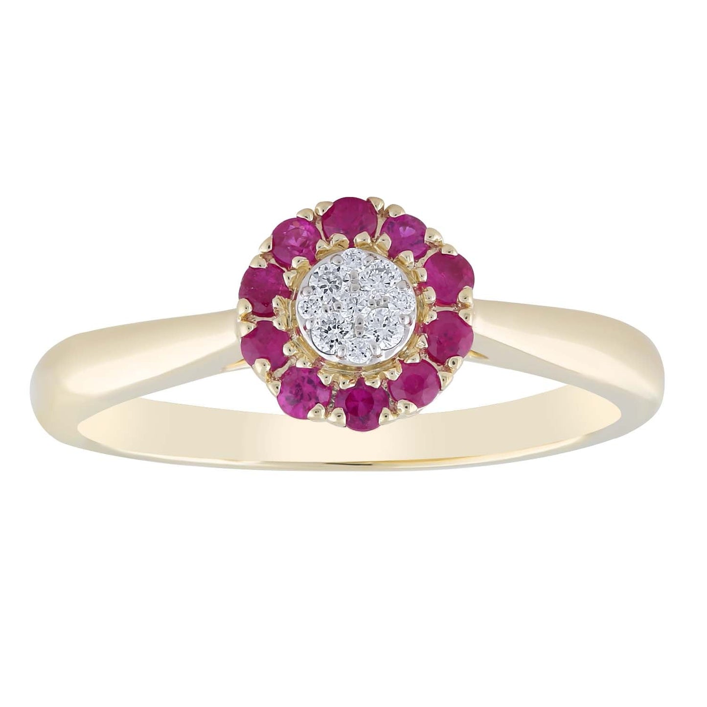 Ruby Ring with 0.05ct Diamond 9K Yellow Gold