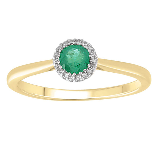 Emerald Ring with 0.03ct Diamonds in 9K Yellow Gold