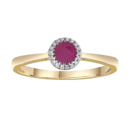 Diamond Ruby Ring with 0.05ct Diamonds in 9K Yellow Gold