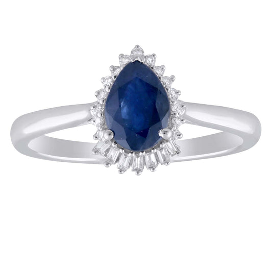Pear Sapphire Ring with 0.08ct Diamonds in 9K White Gold
