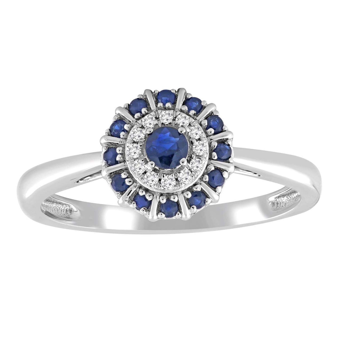 Sapphire Ring with 0.04ct Diamonds in 9K White Gold