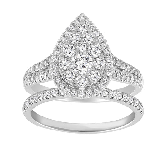 Pear Ring Set with 1ct Diamonds in 18K White Gold