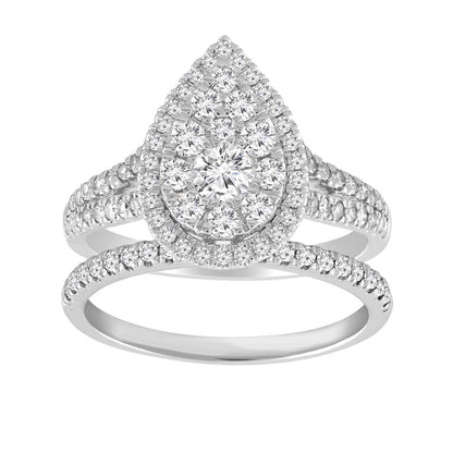 Pear Ring Set with 1ct Diamonds in 18K White Gold