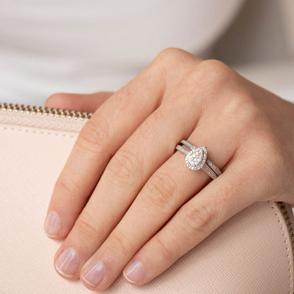Pear Engagment & Wedding Ring Set with 0.35ct Diamonds in 9K White Gold