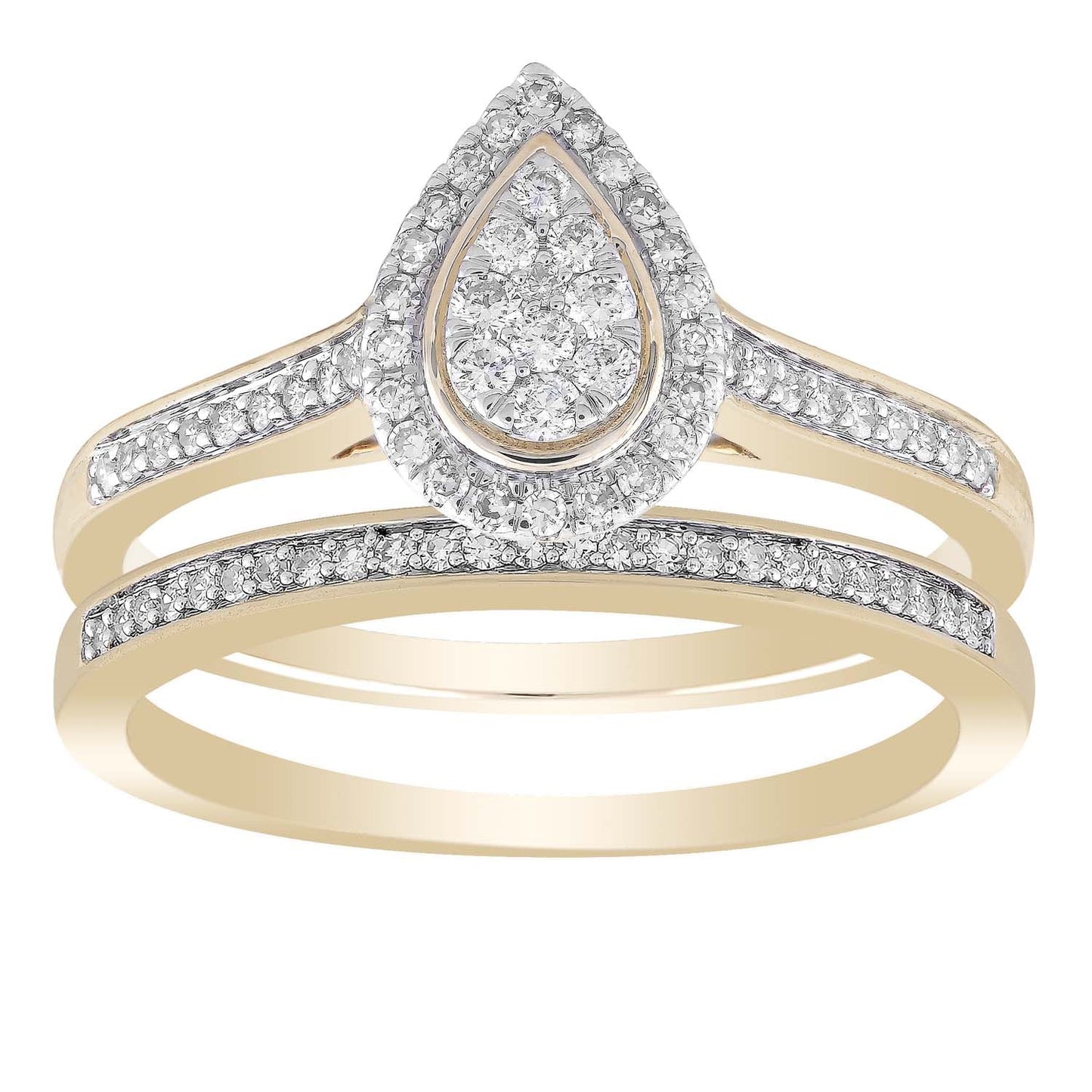 Pear Ring Set with 0.35ct Diamond in 9K Yellow Gold