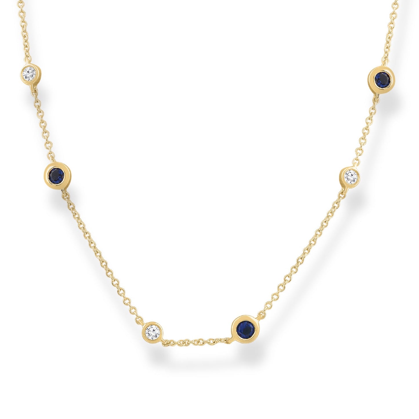 Diamond and Sapphire Necklace with 0.10ct Diamonds in 9K Yellow Gold