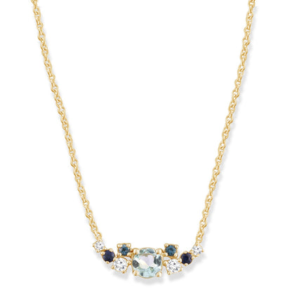 Diamond and Aquamarine Necklace with 0.08ct Diamonds in 9K Yellow Gold