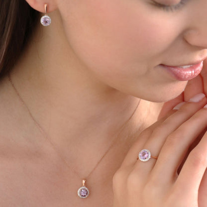 Diamond Pink Amethyst Ring with 0.12ct Diamonds in 9K Rose Gold