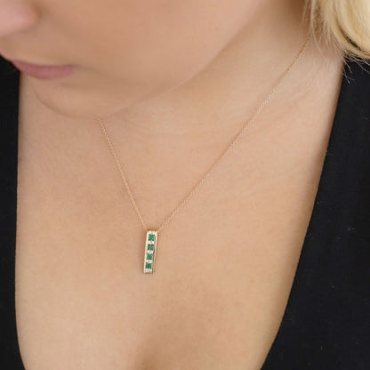 Diamond Emerald Pendant with 0.10ct Diamonds in 9K Yellow Gold