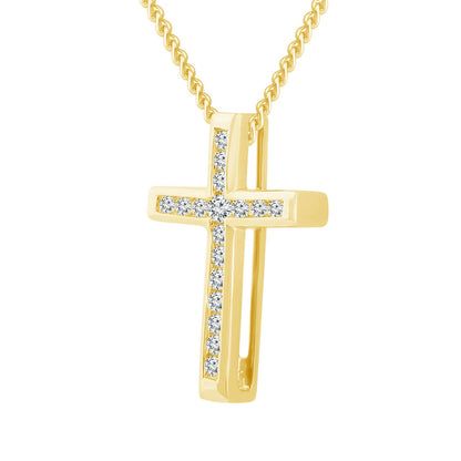 Diamond Cross Pendant with 0.10ct Diamonds in 9K Yellow Gold - PC-0174-Y