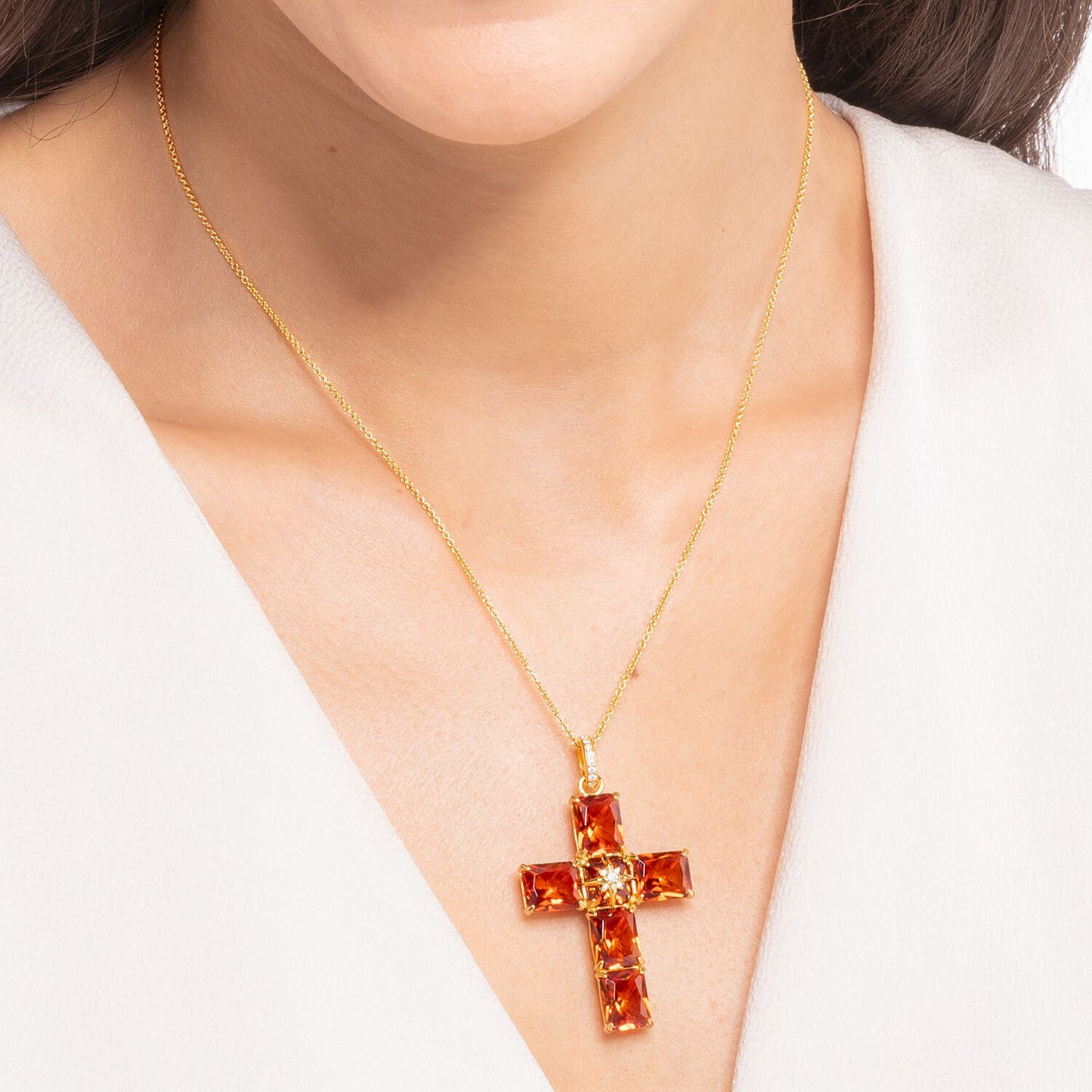 Thomas Sabo Pendant Cross Orange Stones